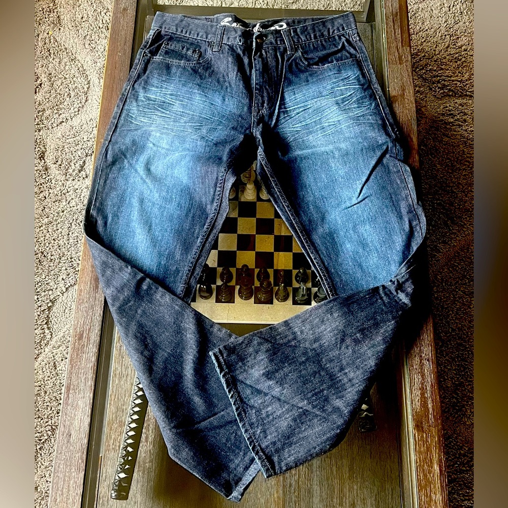 34x32 bootcut blue jeans, faded look